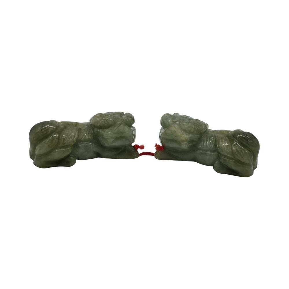 Vintage Chinese Carved Green Jade Mythical Beast Foo Dog Toggles